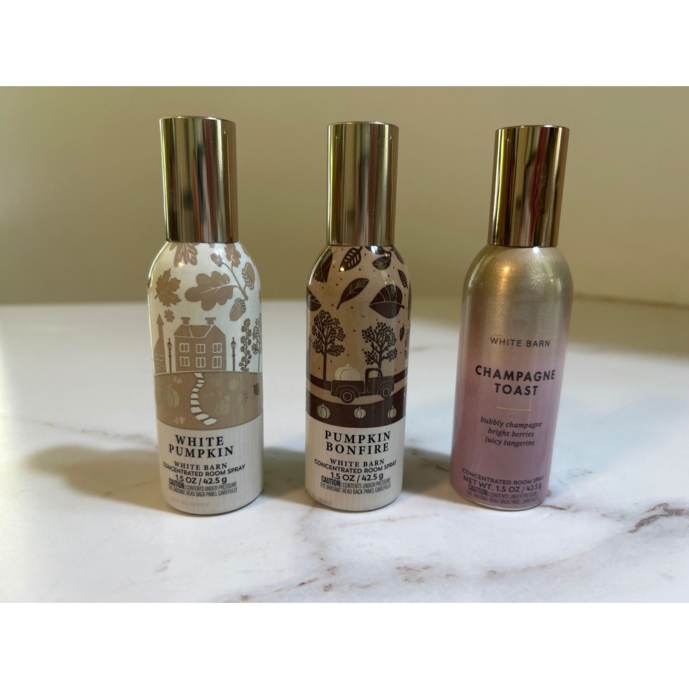 Bath Body Works White Barn Room Spray Set White Pumpkin Bonfire Champagne Toast